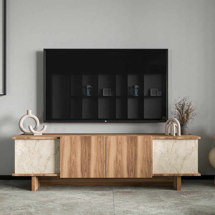 Hanah Home Diana Mesa de TV Travertino y Nogal